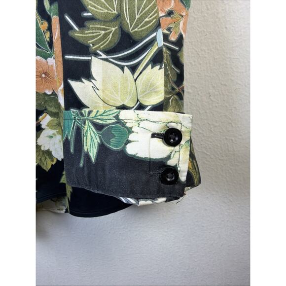 Chico's XL 16 18 Button Down Shirt Long Sleeve black No Iron Floral victorian - Picture 3 of 9